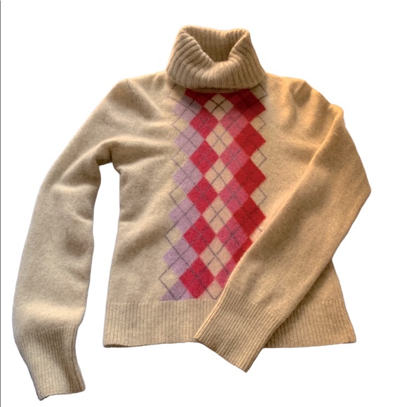 ⚡️ Express 100% Cashmere EUC Argyle Turtle Neck - Picture 2 of 3